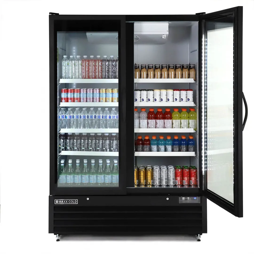 Maxx Cold MXGDM-50RBHC - 54" Black Glass Door Merchandiser Refrigerator, 50 cu ft, ½ HP, Lock
