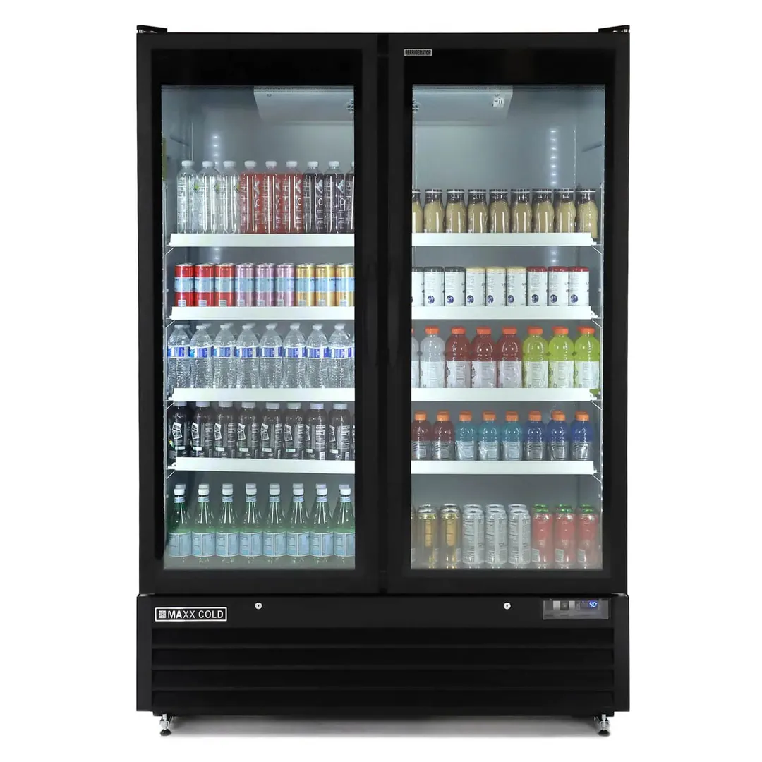 Maxx Cold MXGDM-50RBHC - 54" Black Glass Door Merchandiser Refrigerator, 50 cu ft, ½ HP, Lock
