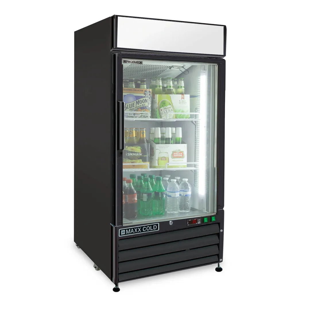 Maxx Cold MXM1-12RBHC 25" Merchandiser Refrigerator in Black w/ Glass Door, 12 cu.ft.