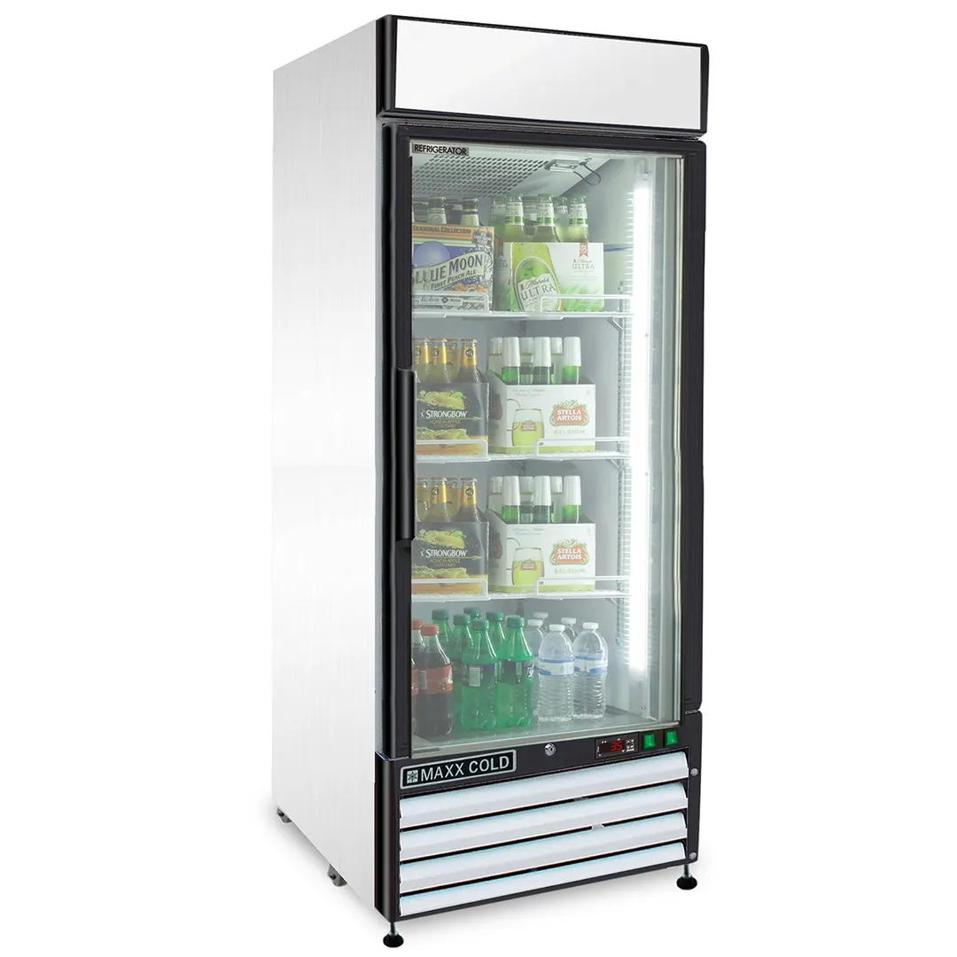 Maxx Cold MXM1-16RHC 25" Merchandiser Refrigerator in White w/ Glass Door, 16 cu.ft.