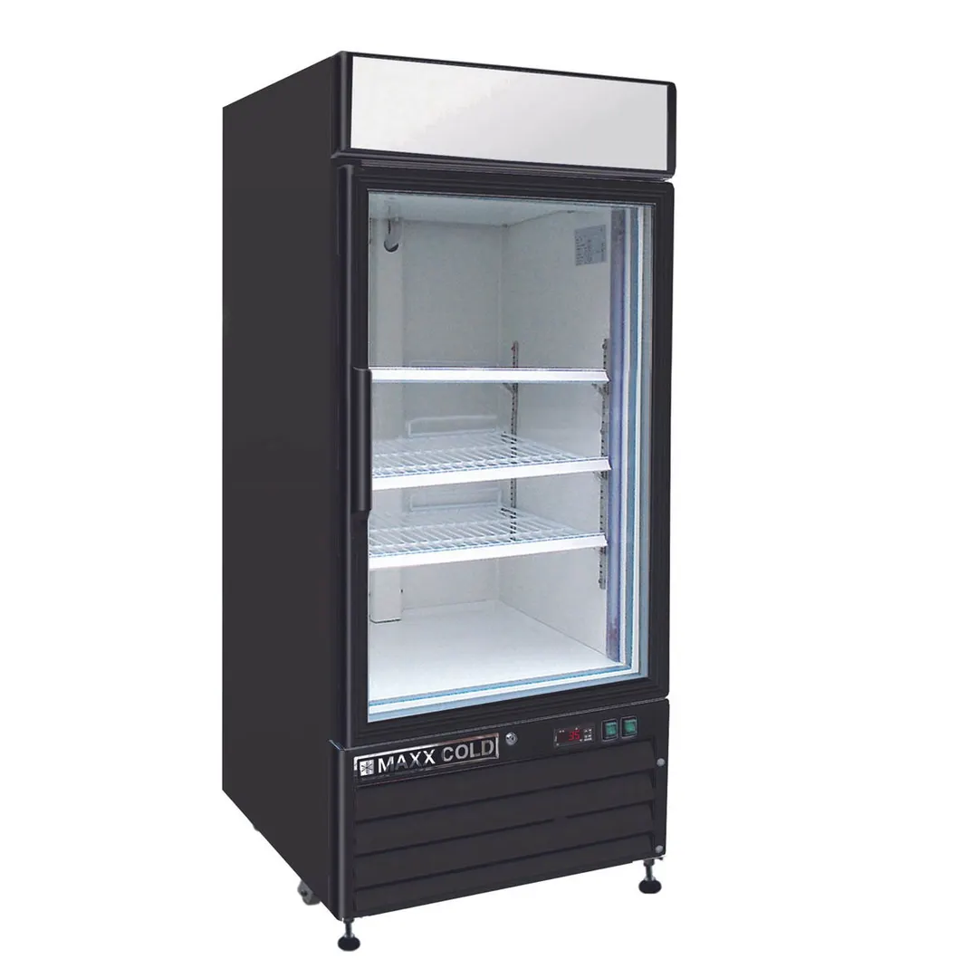 Maxx Cold MXM1-16RBHC 25" Merchandiser Refrigerator in Black w/ Glass Door, 16 cu.ft.