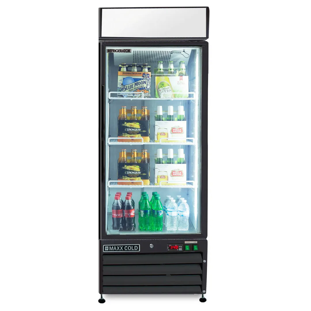 Maxx Cold MXM1-16RBHC 25" Merchandiser Refrigerator in Black w/ Glass Door, 16 cu.ft.