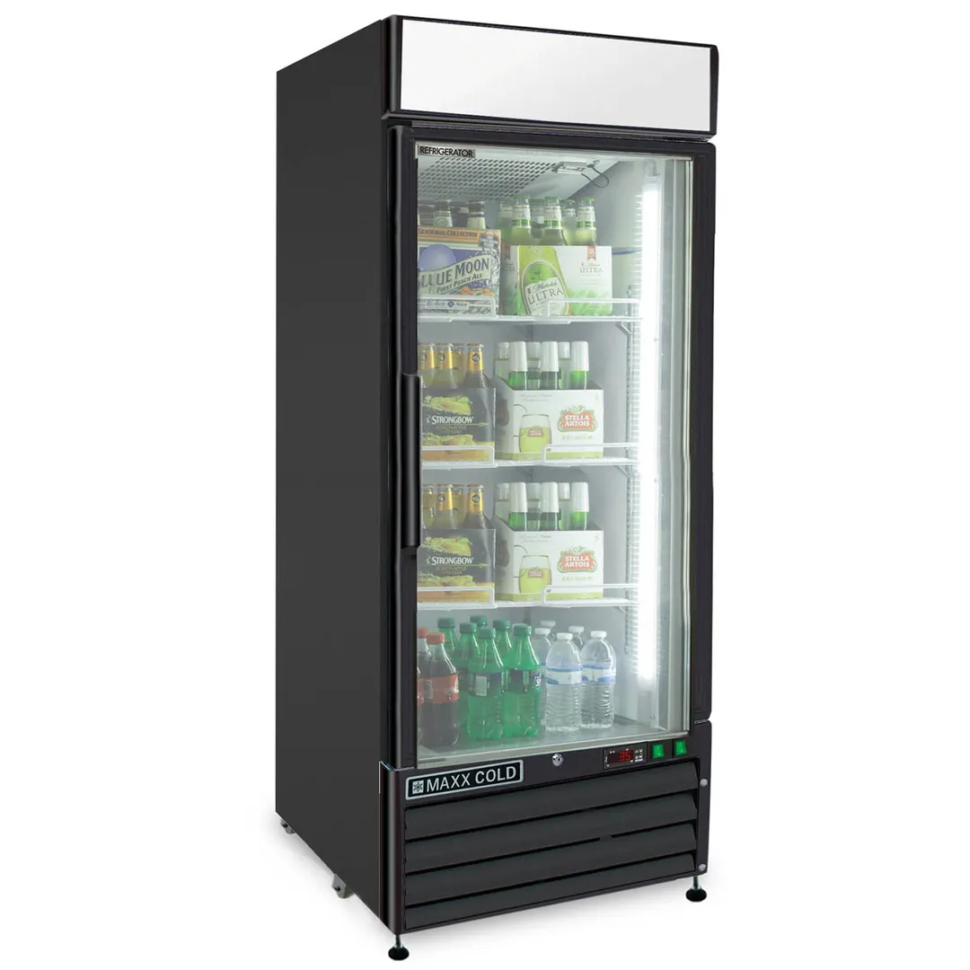 Maxx Cold MXM1-16RBHC 25" Merchandiser Refrigerator in Black w/ Glass Door, 16 cu.ft.