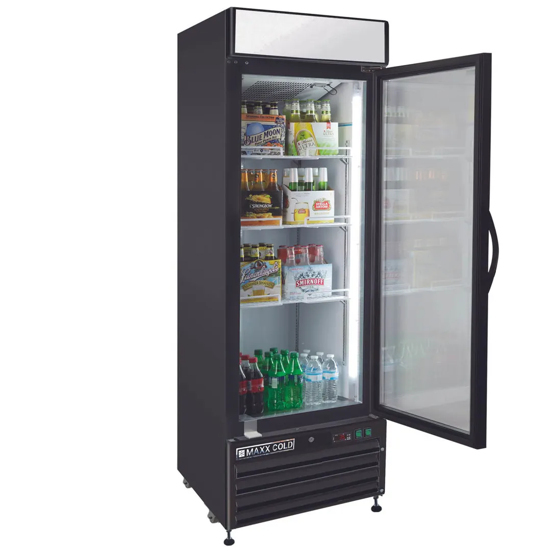 Maxx Cold MXM1-23RBHC 27" Merchandiser Refrigerator in Black w/ Glass Door, 23 cu.ft.
