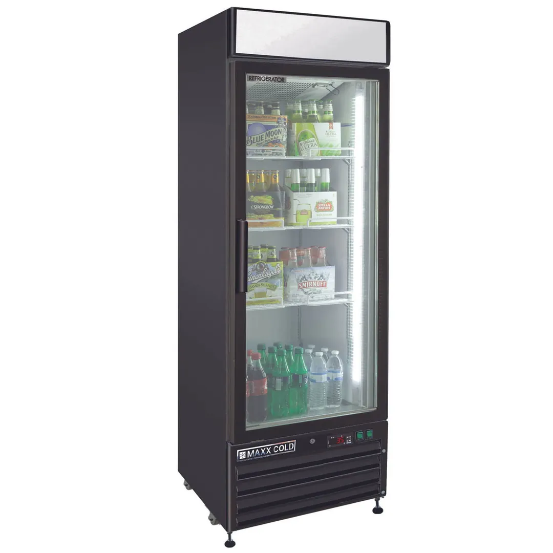 Maxx Cold MXM1-23RBHC 27" Merchandiser Refrigerator in Black w/ Glass Door, 23 cu.ft.