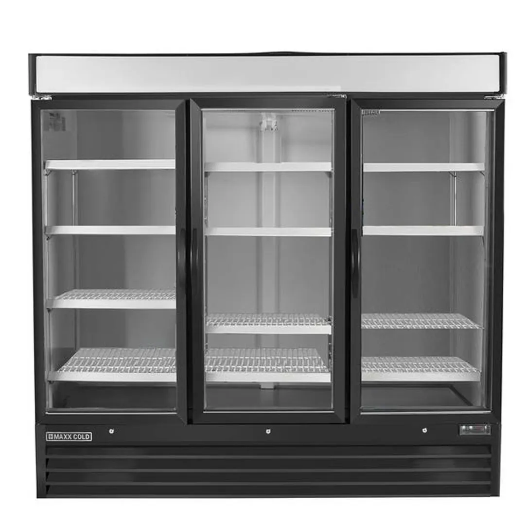 Maxx Cold MXM3-72RBHC 81" Refrigerated Merchandiser in Black, w/ 3 Glass Door, 72 cu.ft. 