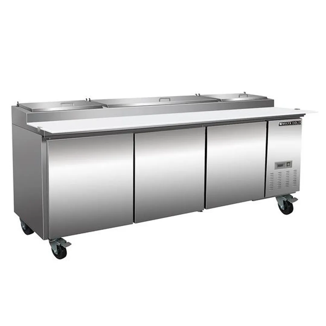 Maxx Cold MXSPP92 94 " Refrigerated Pizza Prep Table w/ 3 Doors, (12) 1/3 or (24) 1/6 size pans