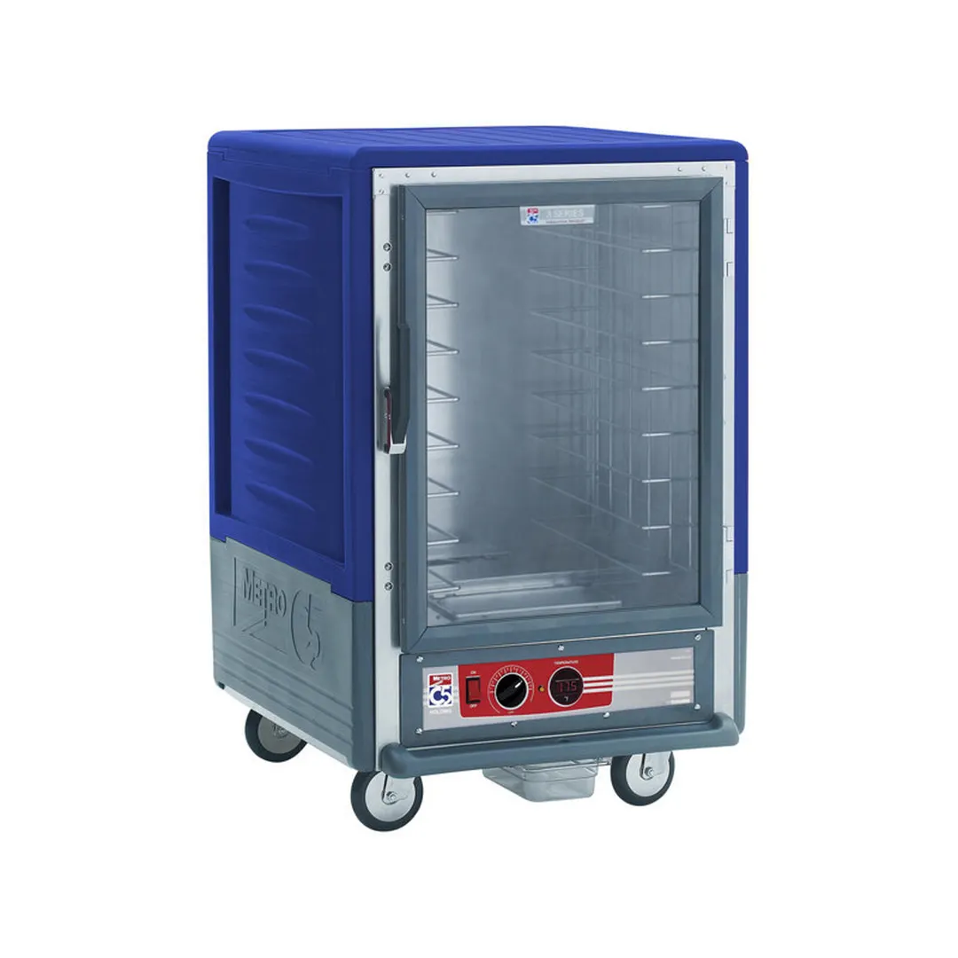Metro C535-HFC-L-BU "Half Height" 1-Door Clear Heated Holding Cabinet, 17-Pan 18"x26", Aluminum & Polymer
