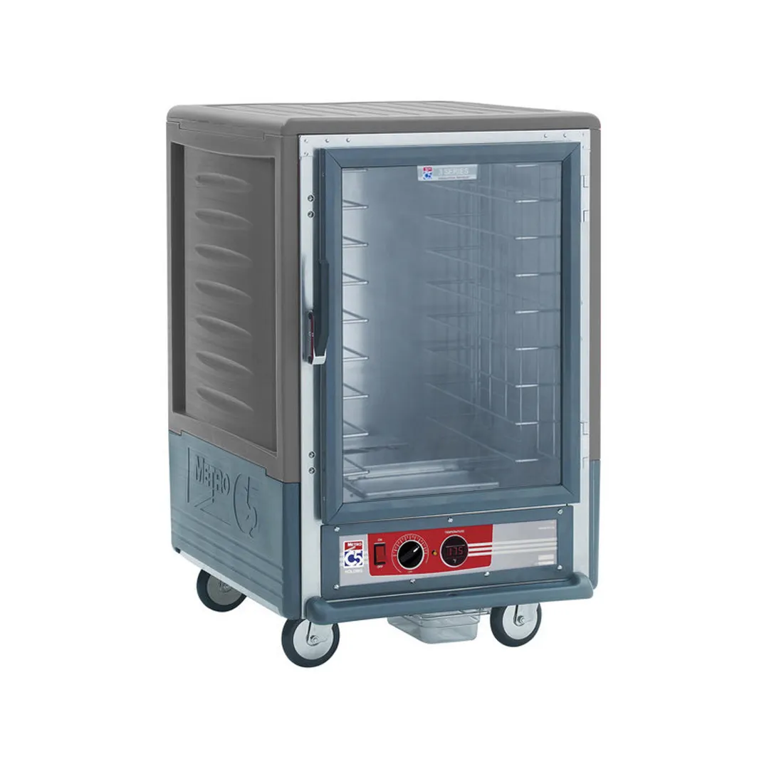 Metro C535-HLFC-4-GY "Half Height" 1-Door Clear Heated Holding Cabinet, 8x18"x26" or 16x12"x20" Pans, 1440W, Aluminum, Mobile