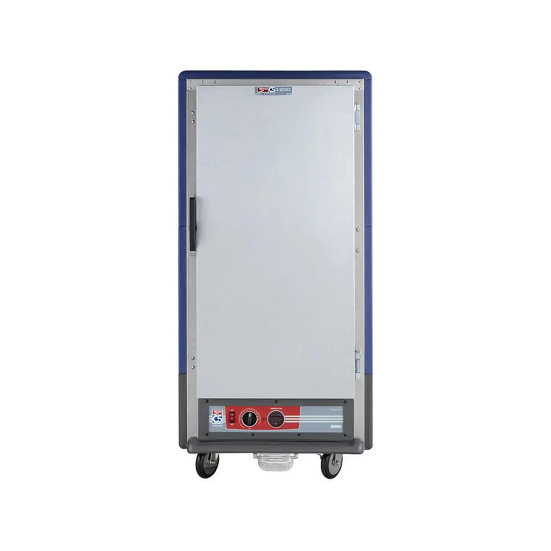 Metro C537-HFS-4-BU 1-Section Solid Door Heated Holding Cabinet, 55-60" H, 14x18"x26" or 26x12"x20" Pan Capacity, Aluminum, Blue Insulation