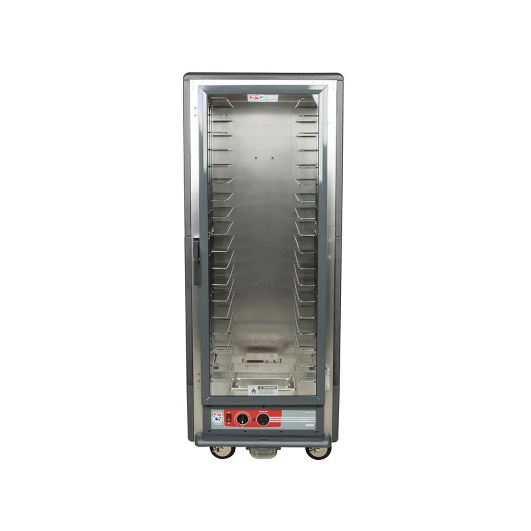 Metro C539-HLFC-4-GY Full Height 1-Door Clear Heated Holding Cabinet, 18-Pan (18"x26") 1440W 120V, Grey Insulation Armour, Mobile 5" Casters