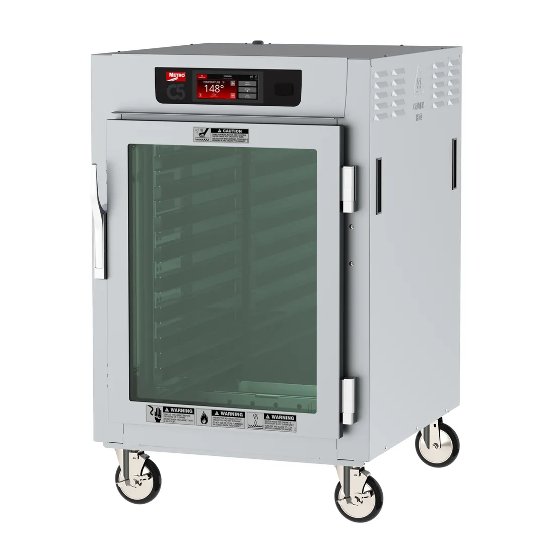 Metro C585-SFC-LPFS "Half Height" 2-Door Heated Holding Cabinet, Stainless Steel, Clear & Solid Doors, 2000W