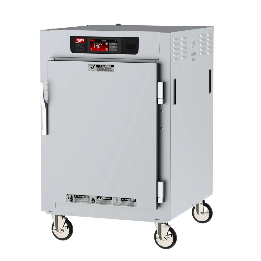 Metro C585-SFS-LPFS "Half Height" 2-Door Solid Heated Holding Cabinet, 304 Stainless Steel, 2000W, 32-Pan Capacity