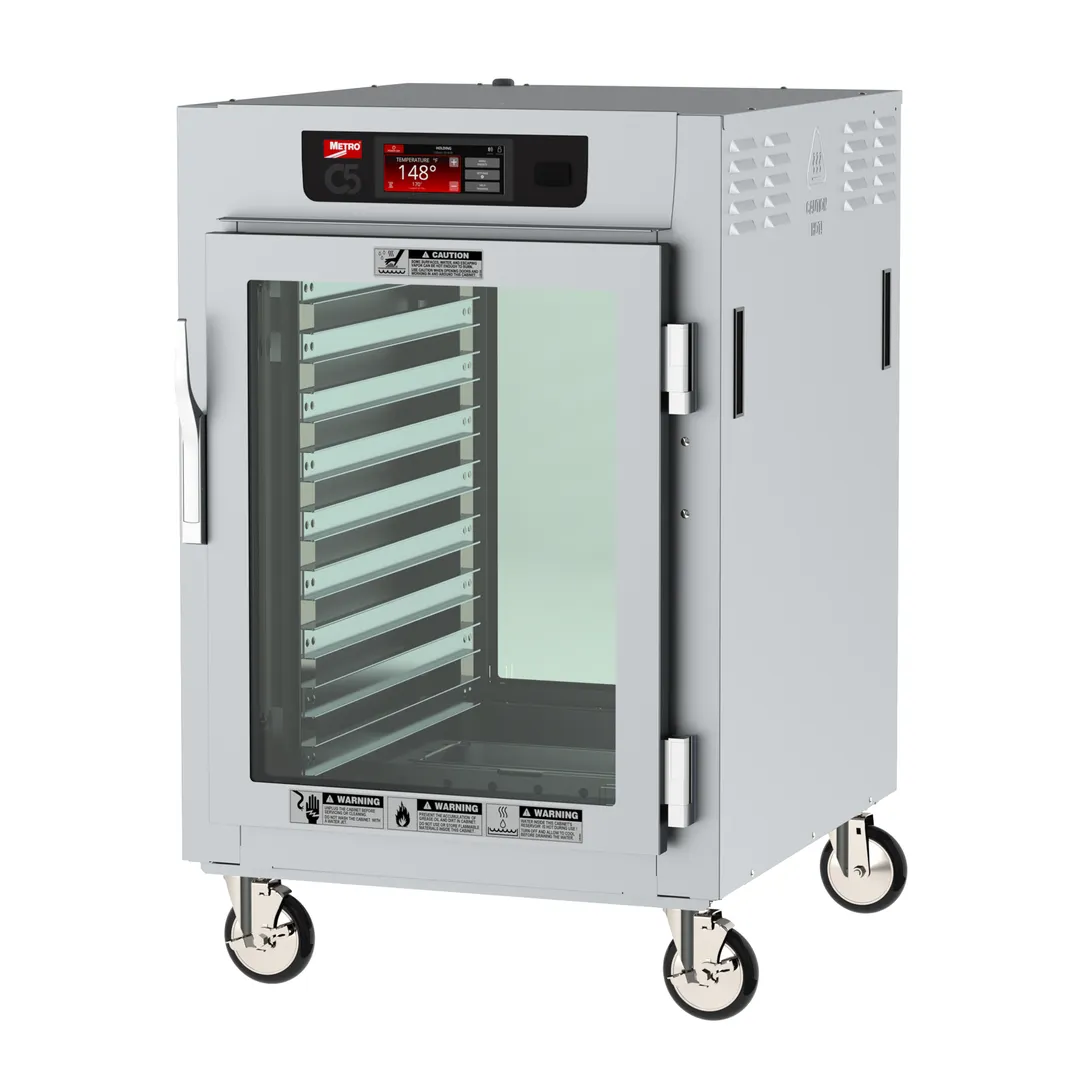 Metro C585L-SFC-LPFC "Half Height" 2-Door Glass Heated Holding Cabinet, 1440W, 304 Stainless Steel, Lip Load Slides