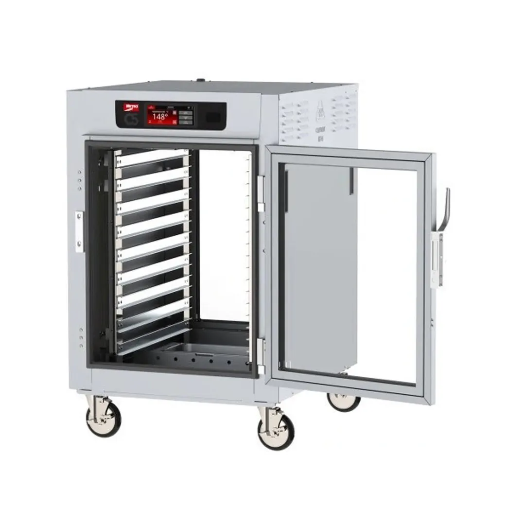Metro C585L-SFC-LPFC "Half Height" 2-Door Glass Heated Holding Cabinet, 1440W, 304 Stainless Steel, Lip Load Slides