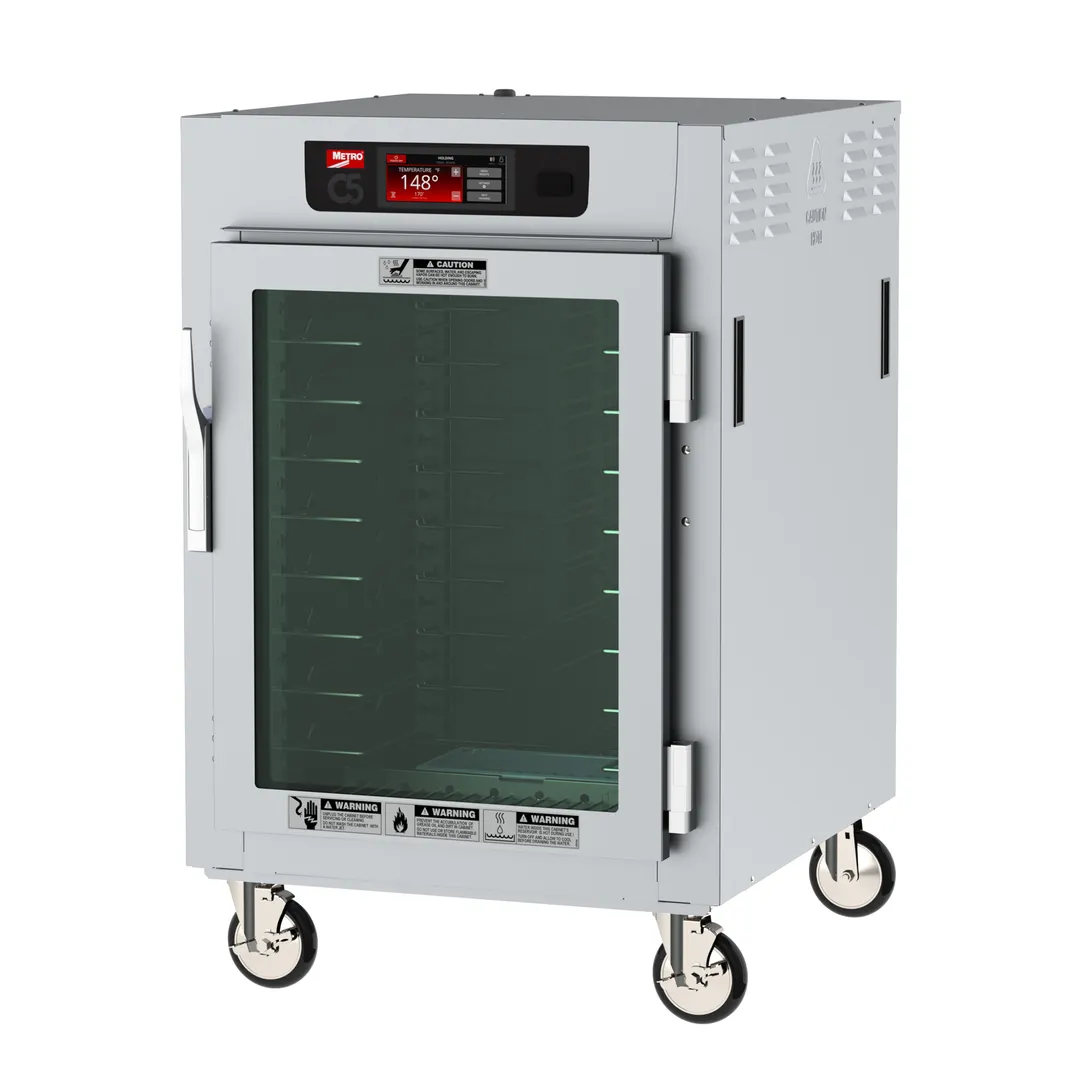 Metro C585L-SFC-U "Half Height" 1-Door Clear Heated Holding Cabinet, 1440W, 304 Stainless Steel, Mobile