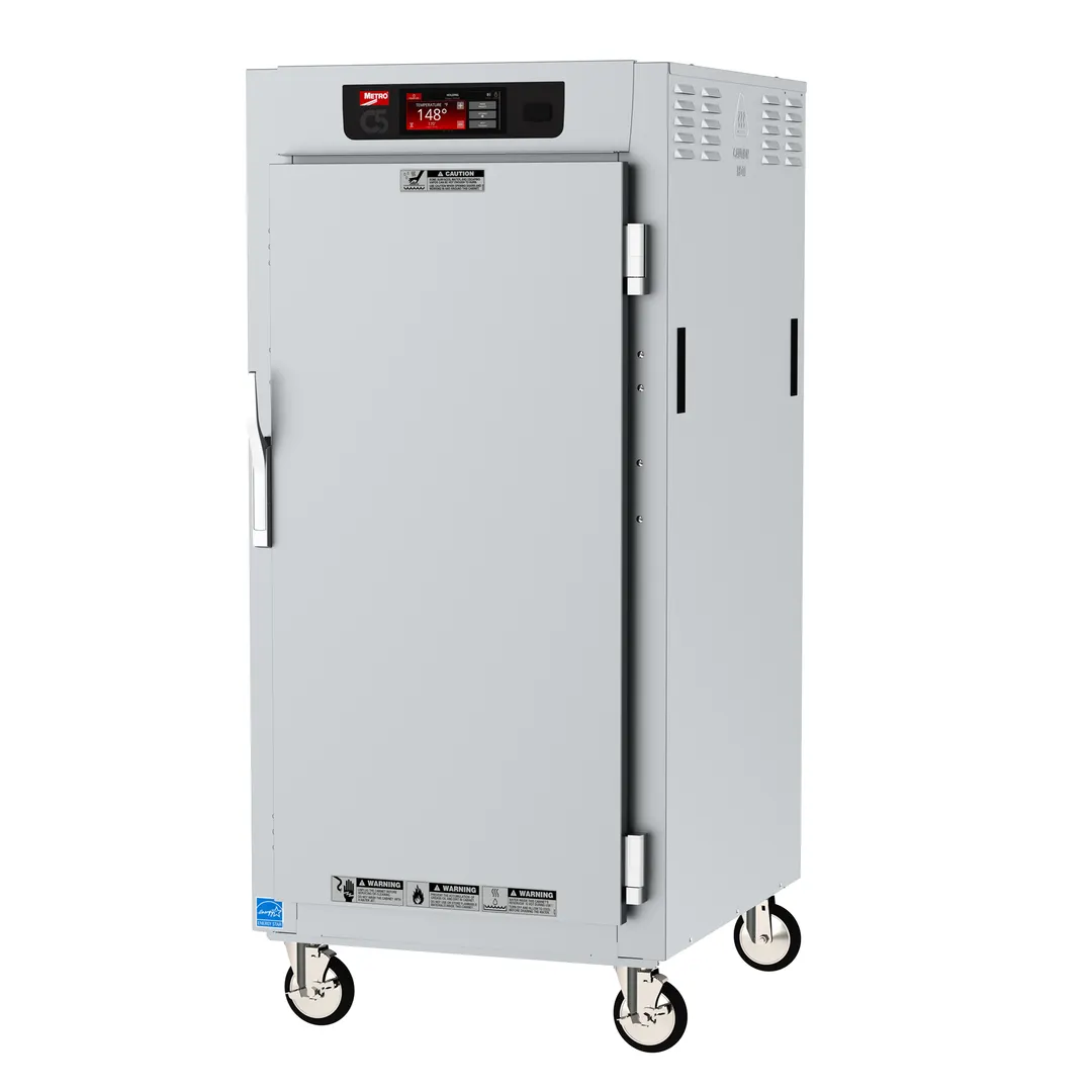 Metro C587L-SFS-L 3/4 Height 1-Door Solid Heated Holding Cabinet, 27-Pan (18"x26") Capacity, Stainless Steel, 1440W