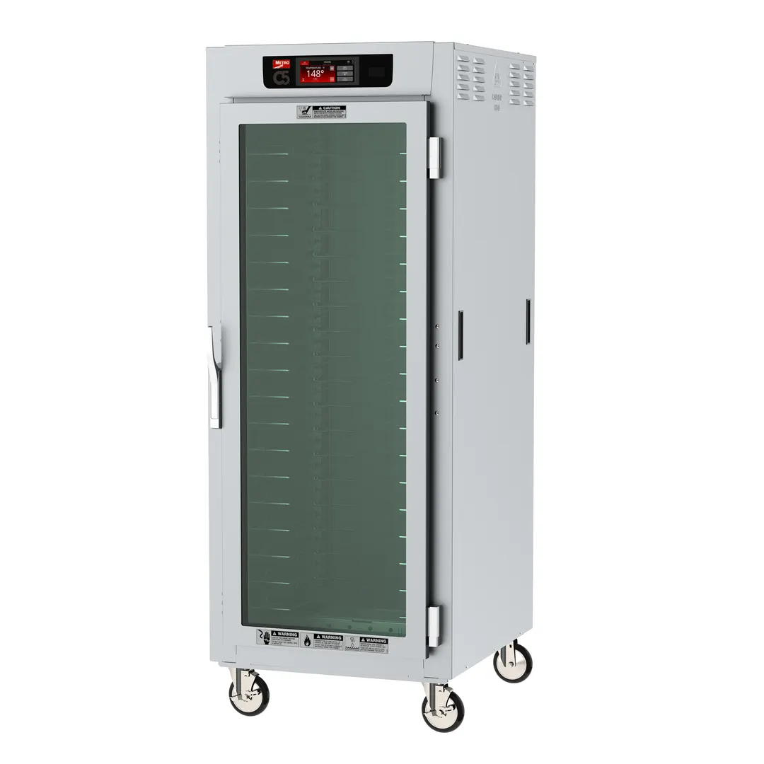 Metro C589-SFC-UPFS Full Height 2-Door Heated Holding Cabinet, Clear & Solid Door, 2000W, 18-34 Pan Capacity