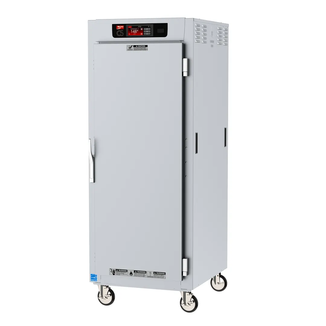 Metro C589-SFS-L Full Height 1-Door Solid Heated Holding Cabinet, 73-78", 35×18"x26" Pan, Stainless Steel, 2000W, ENERGY STAR®