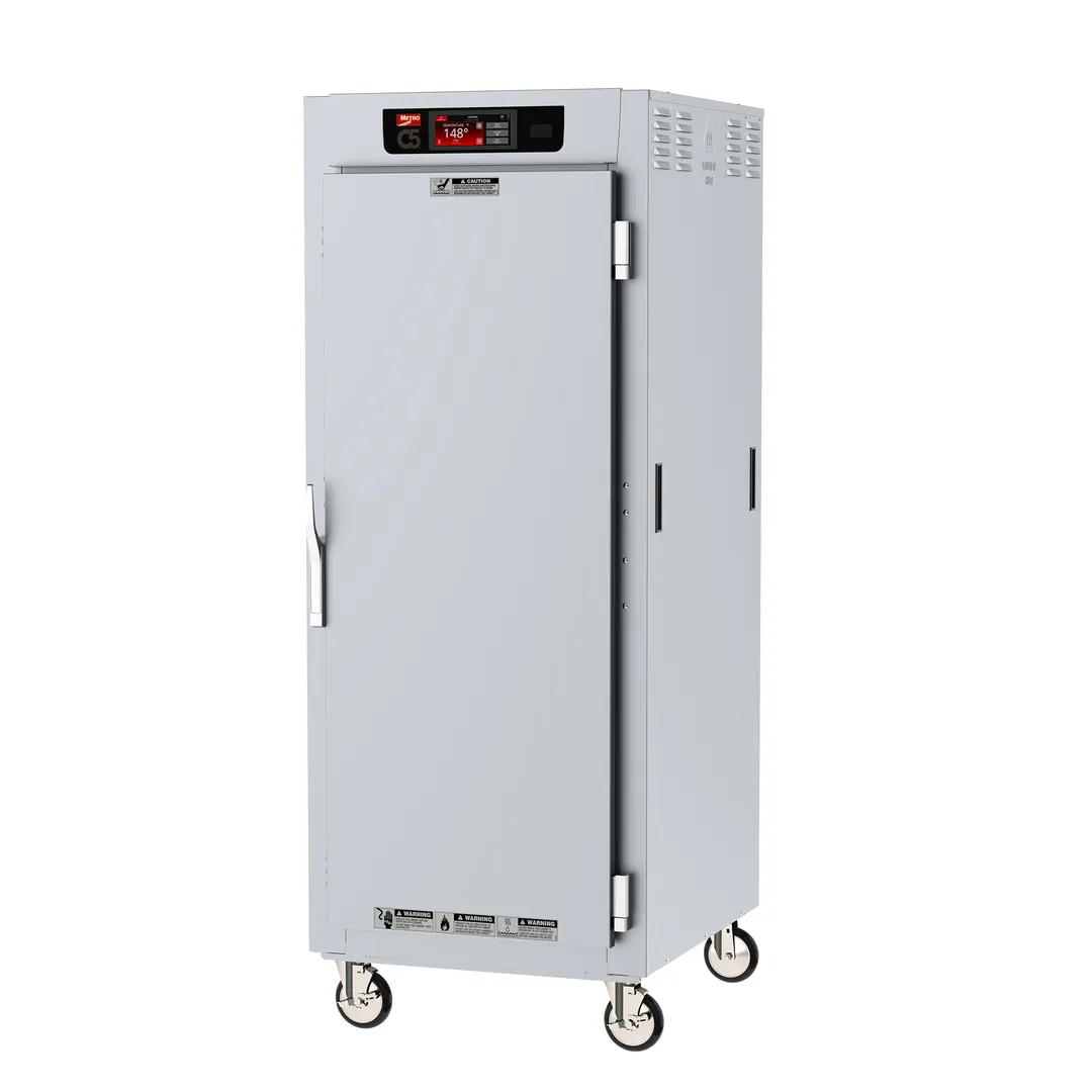 Metro C589-SFS-UPFC Full Height 2-Door Solid & Glass Heated Holding Cabinet, 2000W, 18-Pan Capacity, Stainless Steel