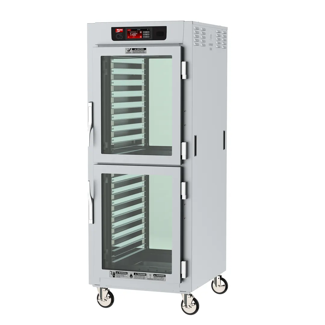 Metro C589L-SDC-LPDC Full Height 4-Door Glass Heated Holding Cabinet, 34-Pan 18"x26", 304 Stainless Steel, 1440W