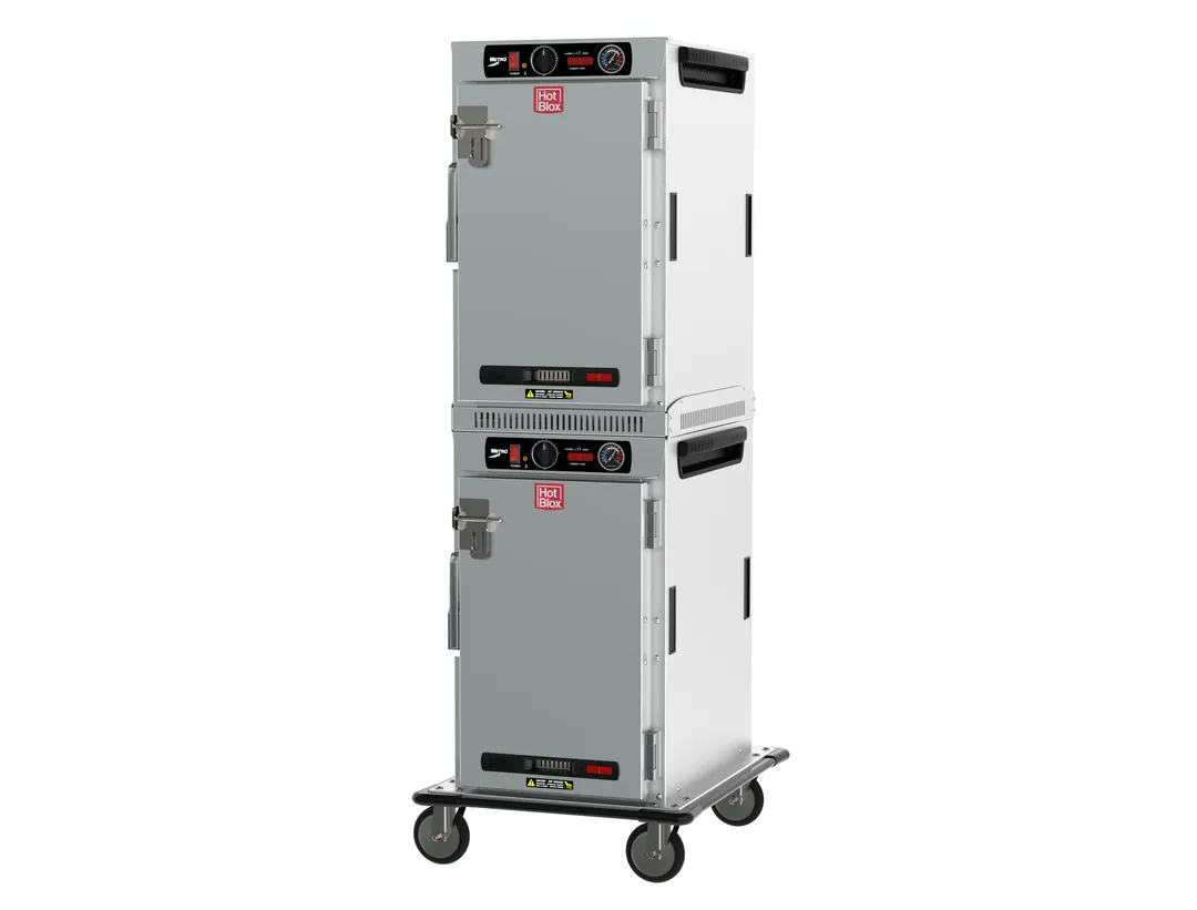 Metro HBCN16-AS-T 2-Section Heated Holding Cabinet, 1-Solid Door, Narrow 16-Pan Capacity, Aluminum Finish, 61"-66"H