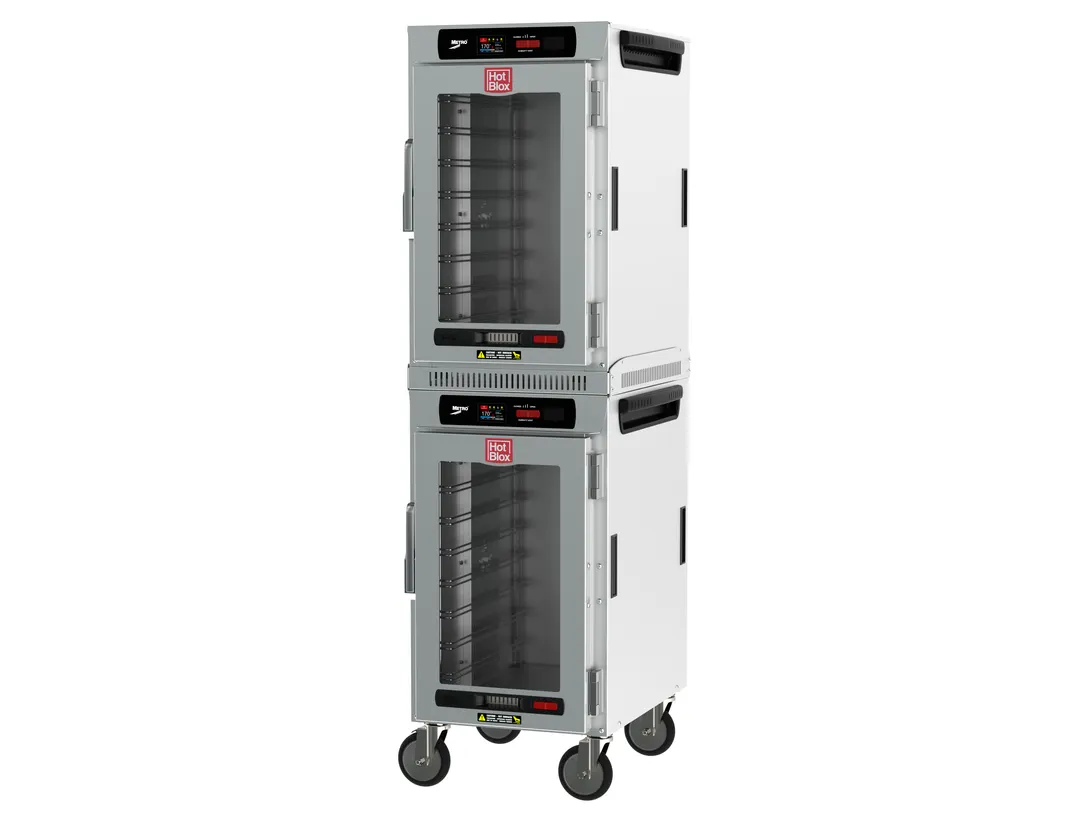 Metro HBCN16-DC-M 2-Section Heated Holding Cabinet, 2-Door, Clear Door, 61"-66"H, 32 Pan Capacity