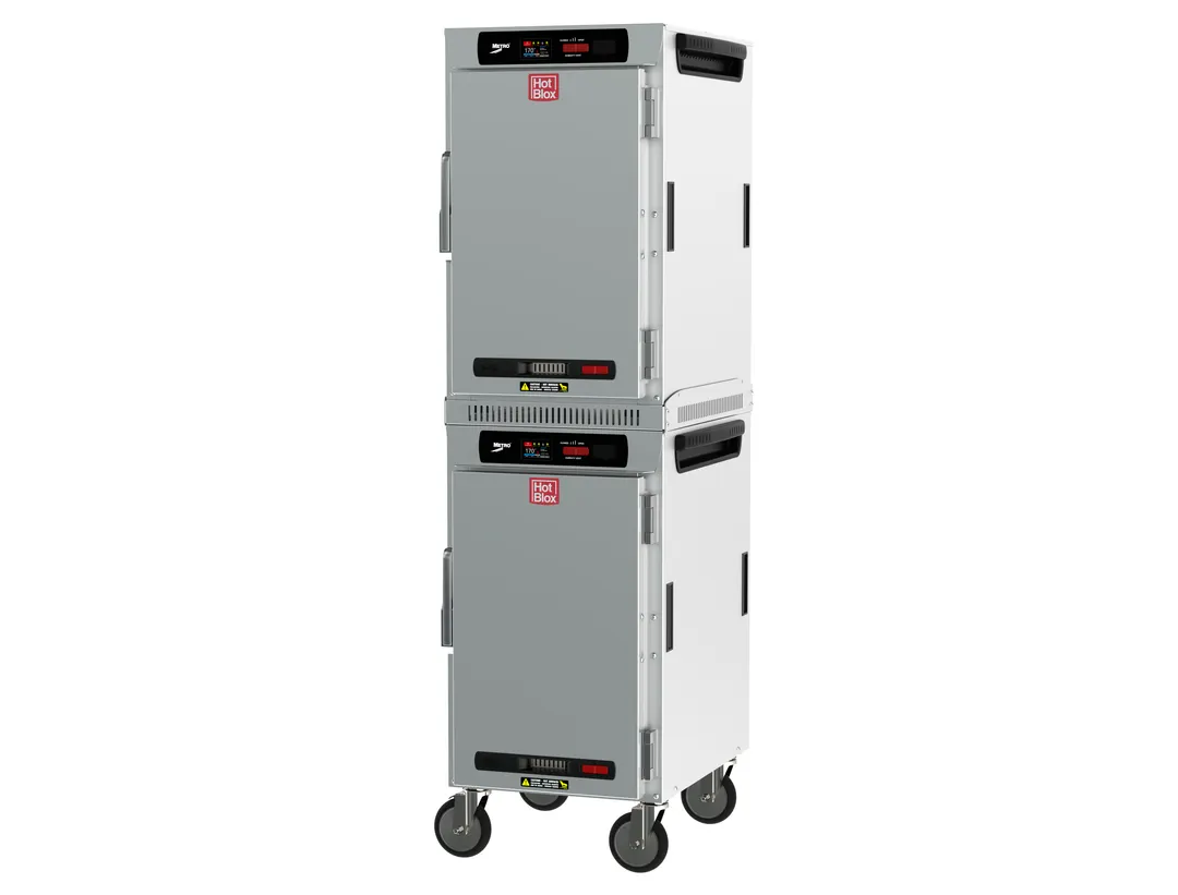 Metro HBCN16-DS-M 2-Section Heated Holding Cabinet, 2-Door, Solid Door, 61-66" Height, 32 Pan Capacity