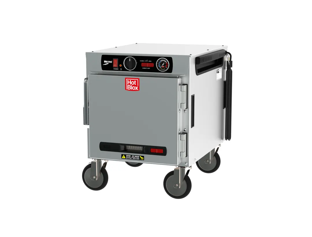 Metro HBCN4-ASPC-UC HotBlox Insulated "Undercounter" Holding Cabinet, 4-Pan, All Aluminum, Solid Front & Clear Rear Door, 120V 875W