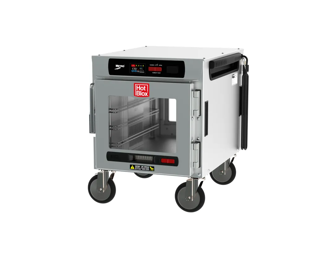 Metro HBCN4-DCPC-UC HotBlox Insulated Holding Cabinet, Undercounter, 1-Section, 4-Pan Capacity, Stainless Steel & Galvanized Finish, Digital Touchscreen Controller, Clear Front & Rear Doors, 120V