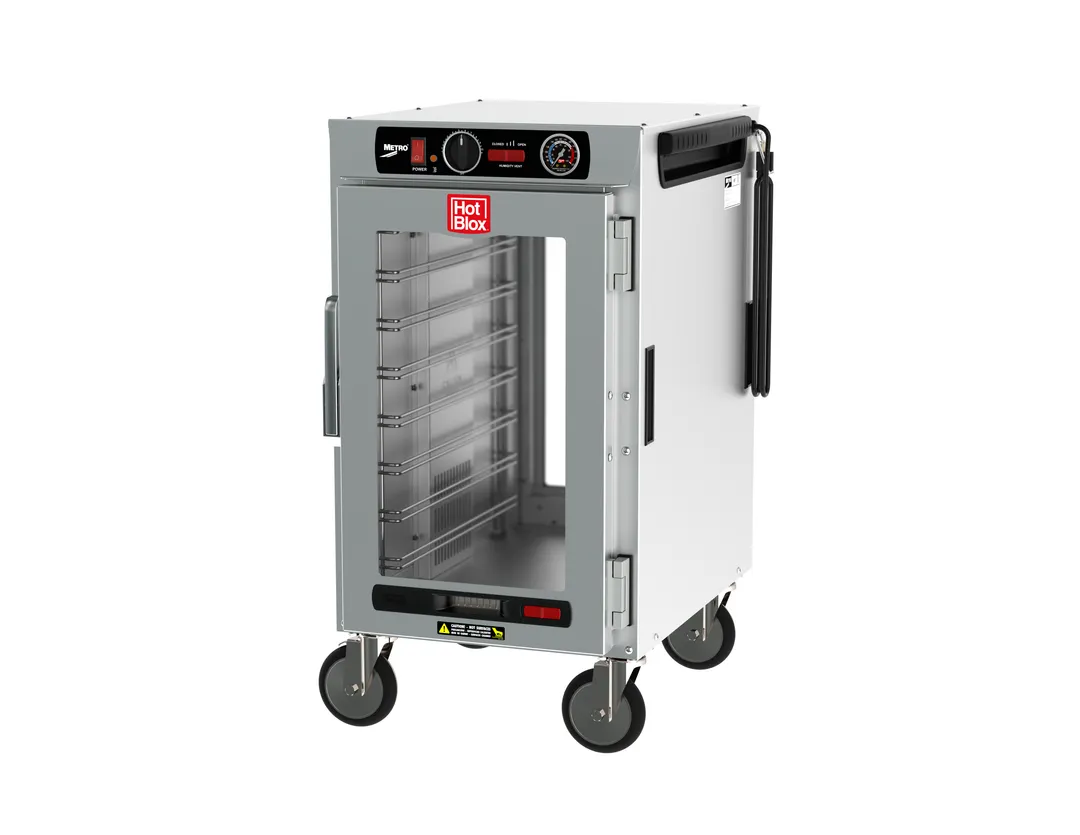 Metro HBCN8-ACPC-M HotBlox Insulated Heated Holding Cabinet, Mobile, Pass-Thru, 8-Pan Capacity, Clear Doors, 120V 875W