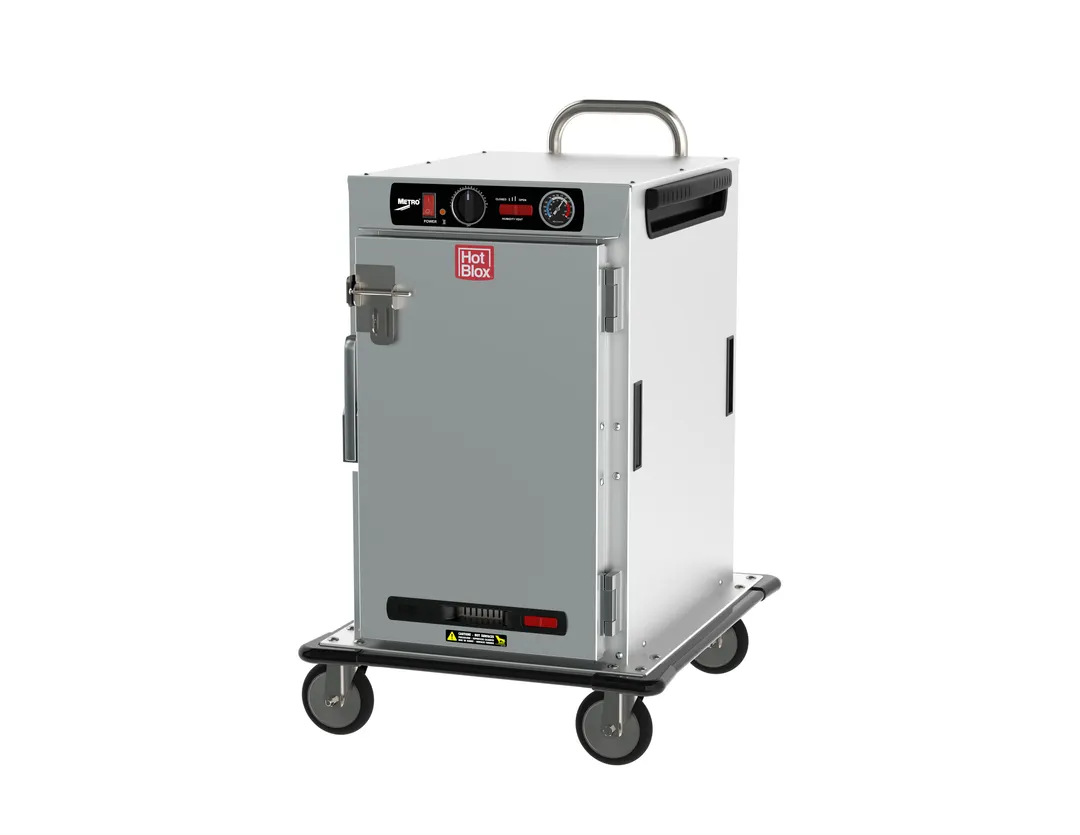 Metro HBCN8-AS-T "Half Height" 1-Door Solid Heated Holding Cabinet, 875W, 120V, 5" Casters, 16 Pan Capacity