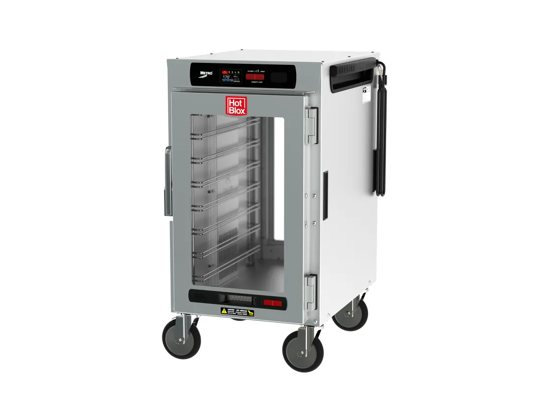 Metro HBCN8-DCPC-M HotBlox Holding Cabinet, 8-Pan, Mobile, Pass-Thru, Clear Doors, 120V 875W