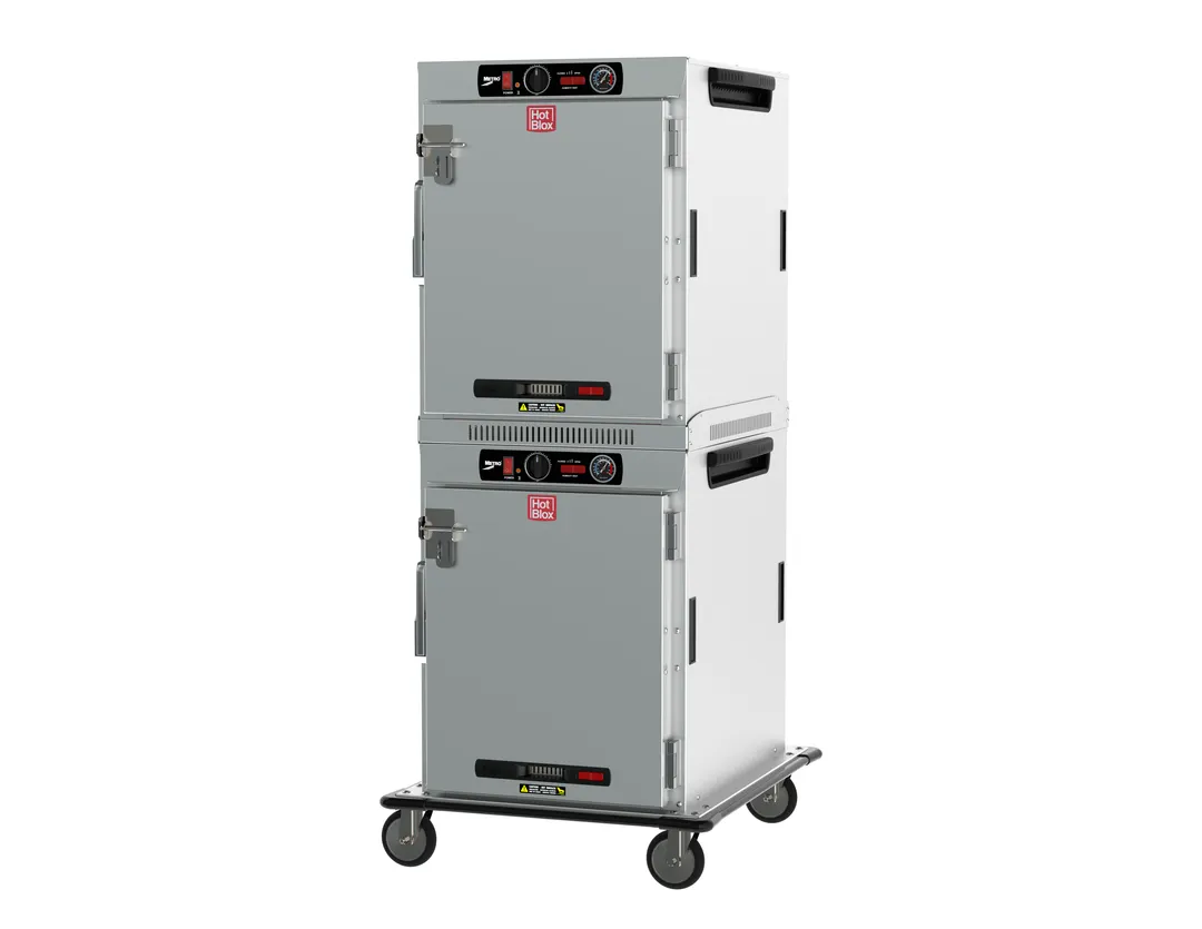 Metro HBCW16-AS-T HotBlox 2-Compartment Heated Holding Cabinet, 16-Pan, Solid Door, 61"-66" H, Aluminum