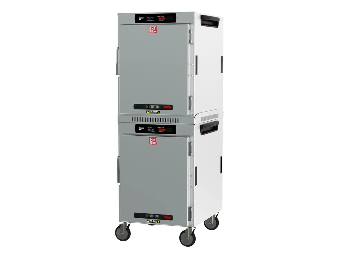 Metro HBCW16-DS-M 2-Section Heated Holding Cabinet, 2-Door, Solid Door, 61"-66"H, 32-Pan (13x18") Capacity, Aluminum