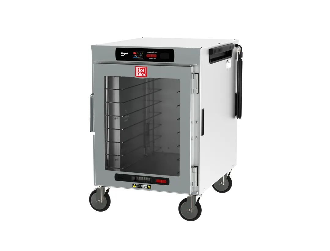 Metro HBCW8-DCPS-M HotBlox™ "8-Pan" Mobile Pass-Thru Heated Holding Cabinet, Digital Touchscreen, 120V/875W, Clear Front & Solid Rear Door