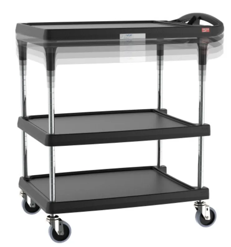 Metro MY2030-34BL-PL 3 Shelf Black Polymer Utility Cart w/ 400 lb Capacity