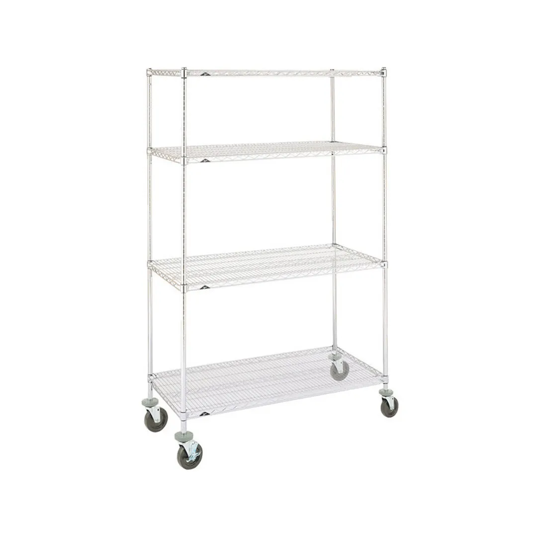 Metro N566BC Super Erecta® Chrome 4-Shelf Wire Shelving Stem Caster Cart - 24" x 60" x 68"