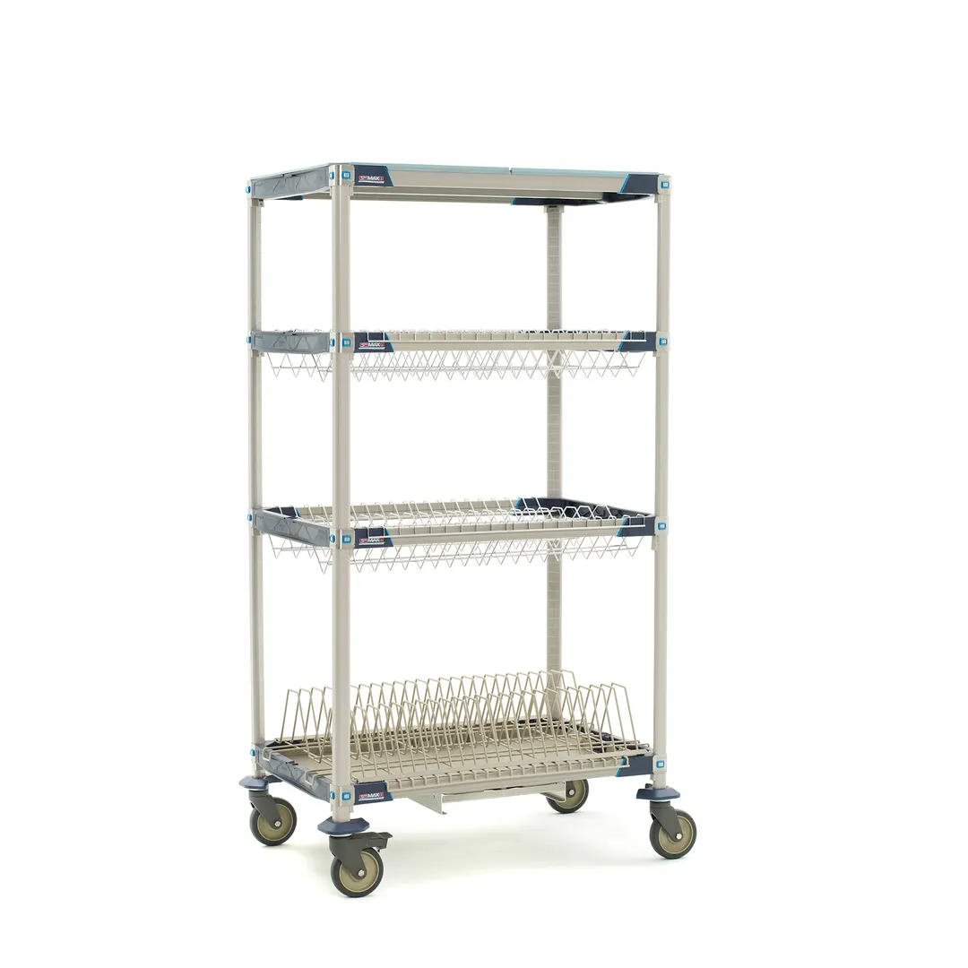 Metro PR36VX3-XDR MetroMax i Mobile Drying Rack with 2 Drop-Ins, 1 Tray Rack, One Bulk Shelf and Drip Tray, 26" x 38" x 68"