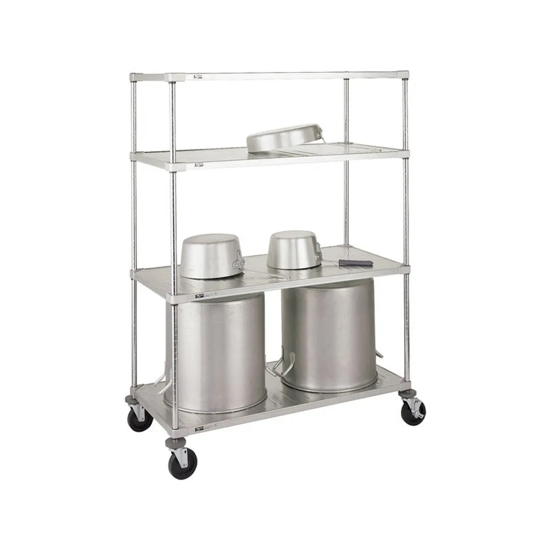 Metro PR60ES 60"W x 24"D x 68"H Stainless Steel Mobile Pot & Pan Rack, 4 Solid Embossed Shelves, NSF