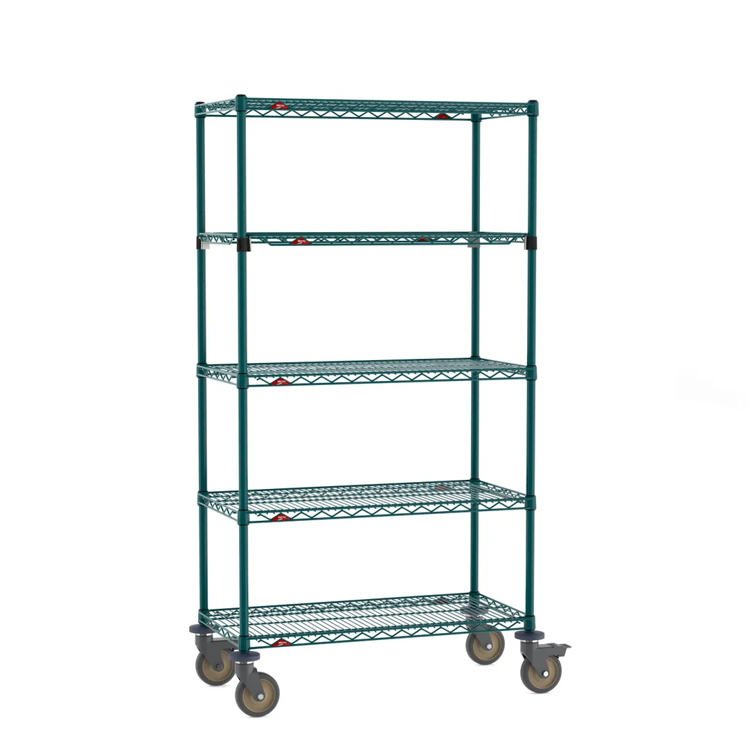 Metro SEZ-183668K3-MP-41 Super Erecta® 5-Shelf Wire Shelving Stem Caster Cart, Metroseal Green - 36" x 18" x 68"