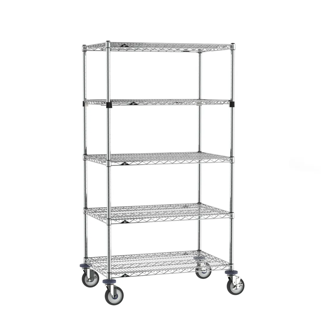 Metro SEZ-243668C-MU-41 Super Erecta 5-Shelf Wire Shelving Stem Caster Cart, Chrome - 36" x 24" x 68"