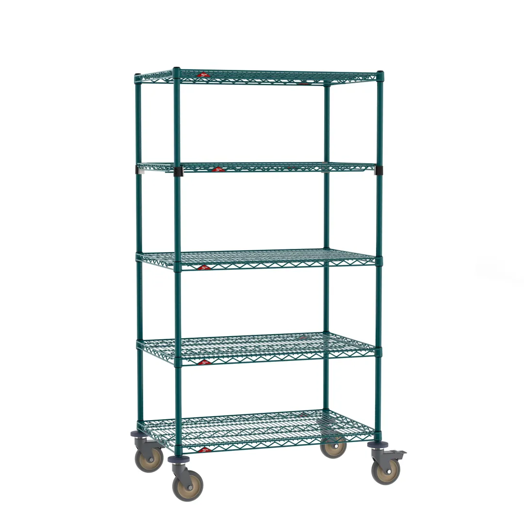 Metro SEZ-243668K3-MP-41 Super Erecta 5-Shelf Wire Shelving Stem Caster Cart, Metroseal Green - 36" x 24" x 68"