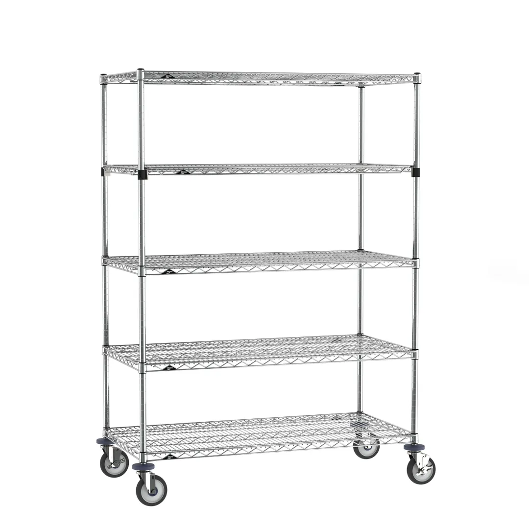 Metro SEZ-244868C-MU-41 Super Erecta 5-Shelf Wire Shelving Stem Caster Cart, Chrome - 48" x 24" x 68"