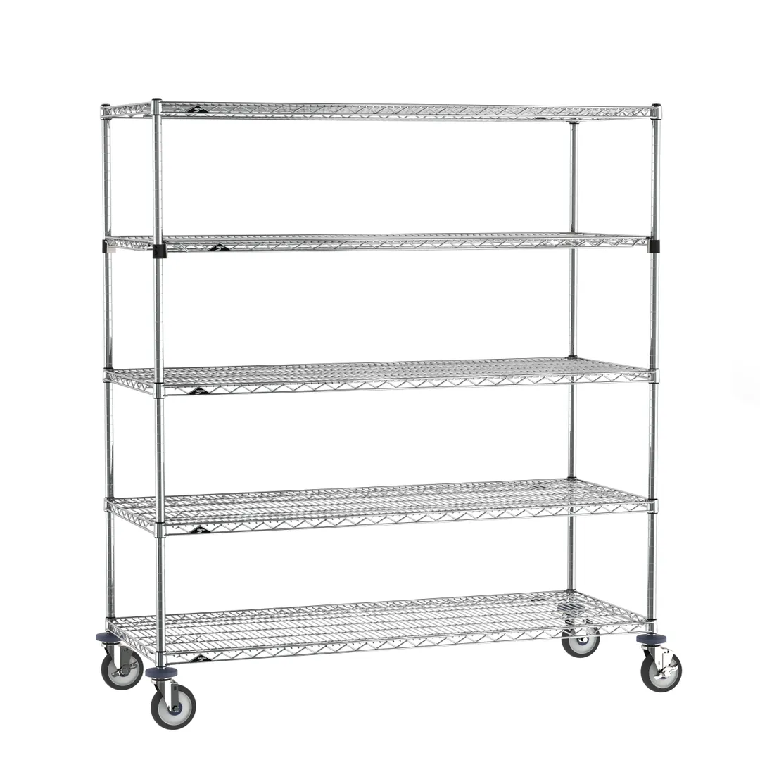 Metro SEZ-246068C-MU-41 Super Erecta 5-Shelf Wire Shelving Stem Caster Cart, Chrome - 60" x 24" x 68"