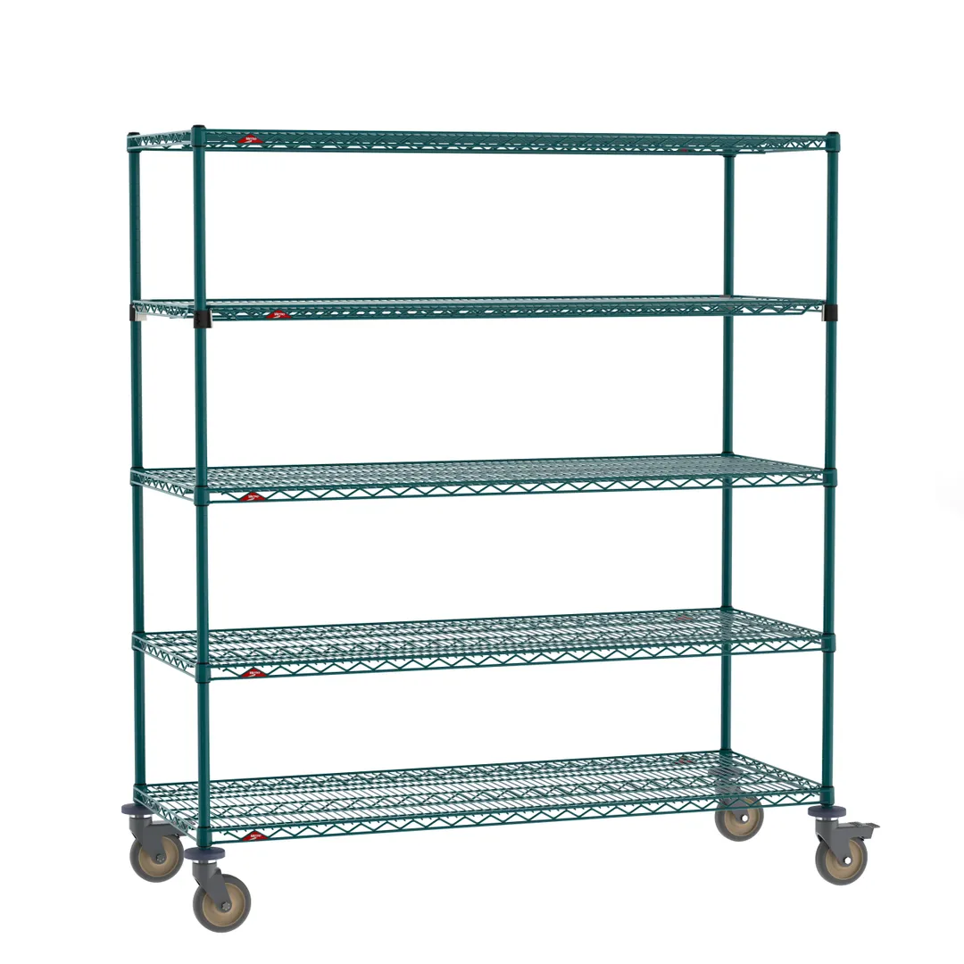 Metro SEZ-246068K3-MP-41 Super Erecta 5-Shelf Wire Shelving Stem Caster Cart, Metroseal Green - 60" x 24" x 68"