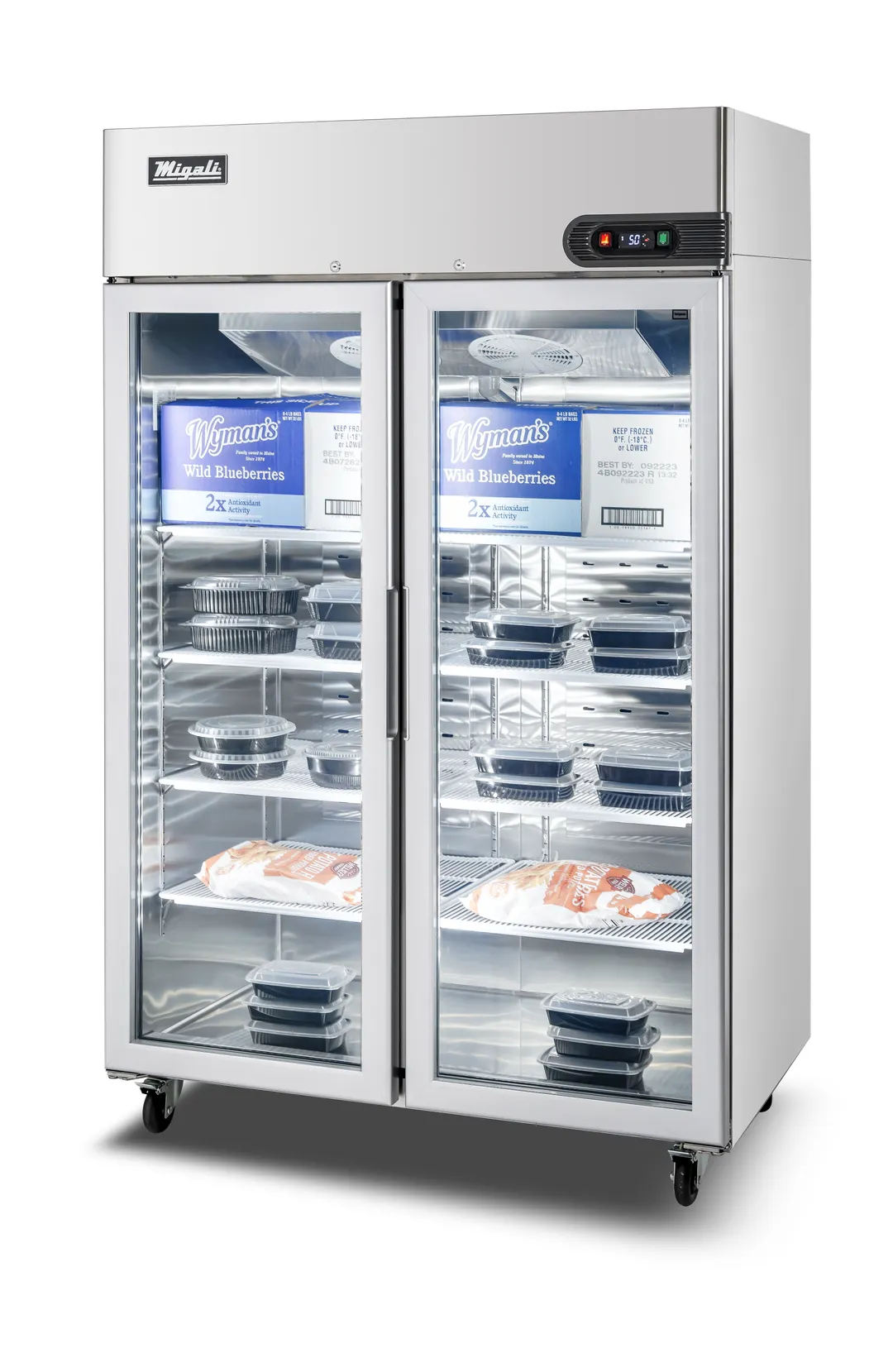 Migali C-2FG-HC 51.7" 2-Glass Door Reach-In Refrigerator, 43.2 cu. ft., Top Mounted, Stainless Steel