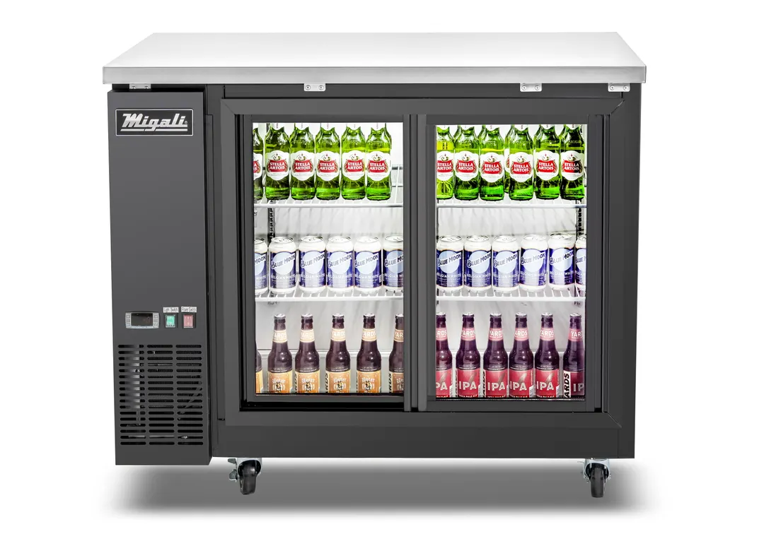 Migali C-BB48SG-HC Bar Cooler, 48.75"W x 24.5"D x 35.7"H, 2 Glass Doors, Black, R290 Refrigerant