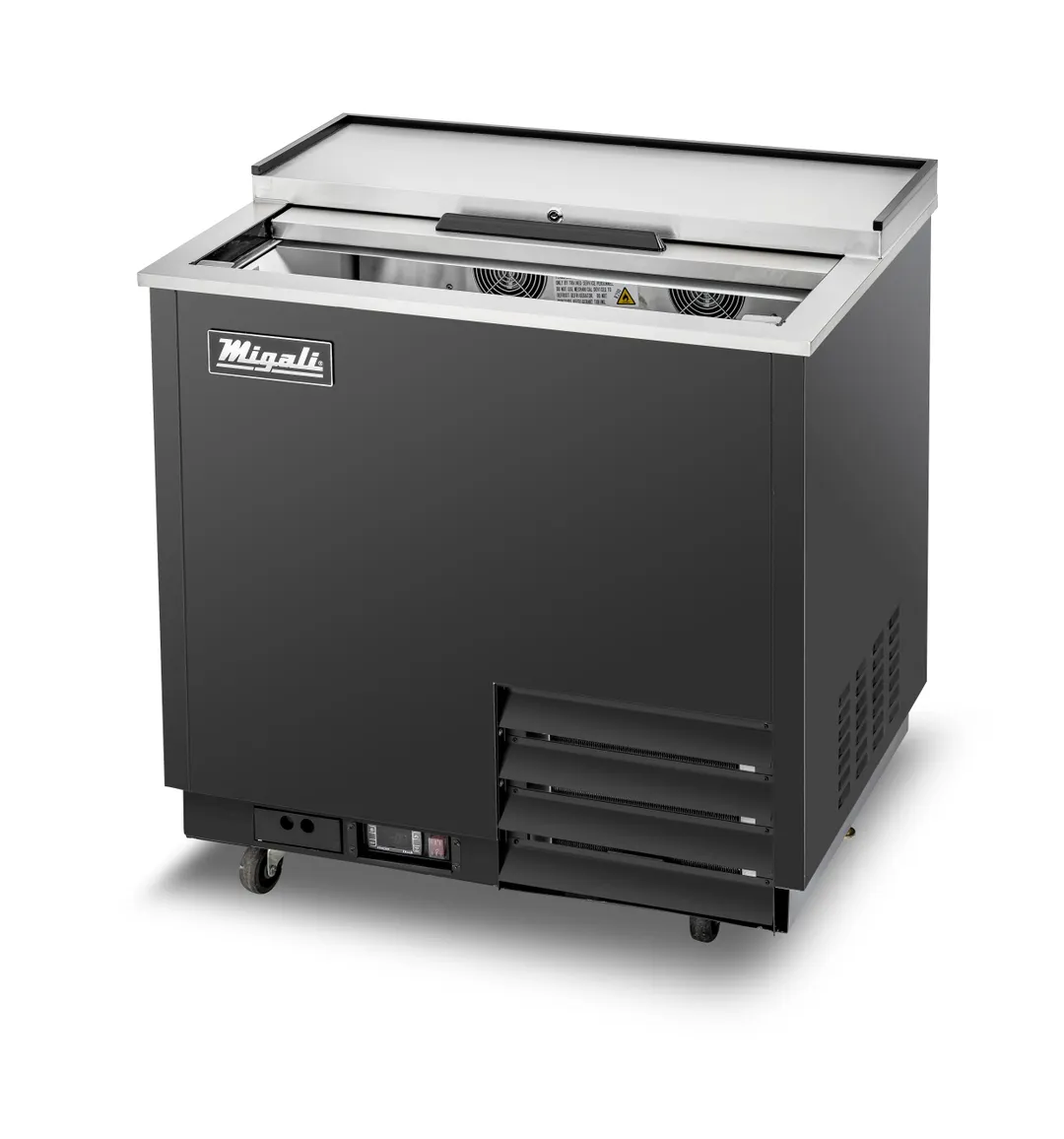 Migali C-GF36-HC 36" Glass Froster, 8.5 Cu Ft, Black Steel, Sliding Lid, Temp -5°F To 2°F, R290