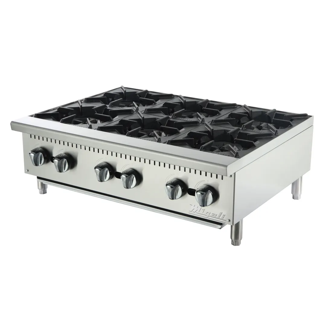 Migali C-HP-6B-36 36" Countertop Gas Hotplate w/ (6) Burners, Manual Controls, 150.000 BTU